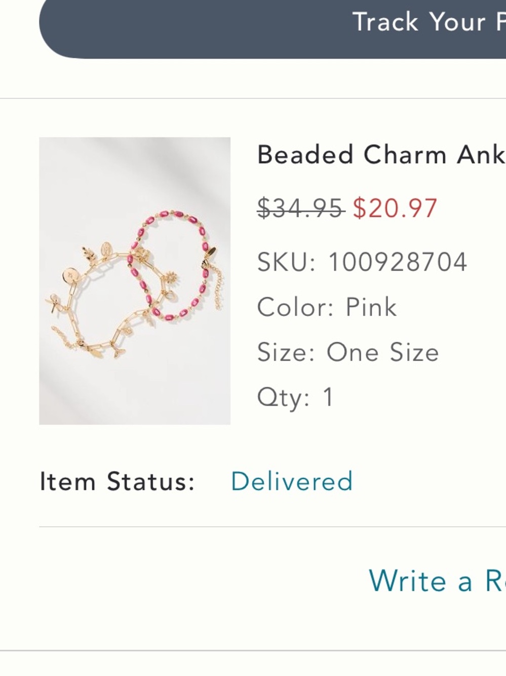 Anthropologie Pink Beaded Charm Anklet Set